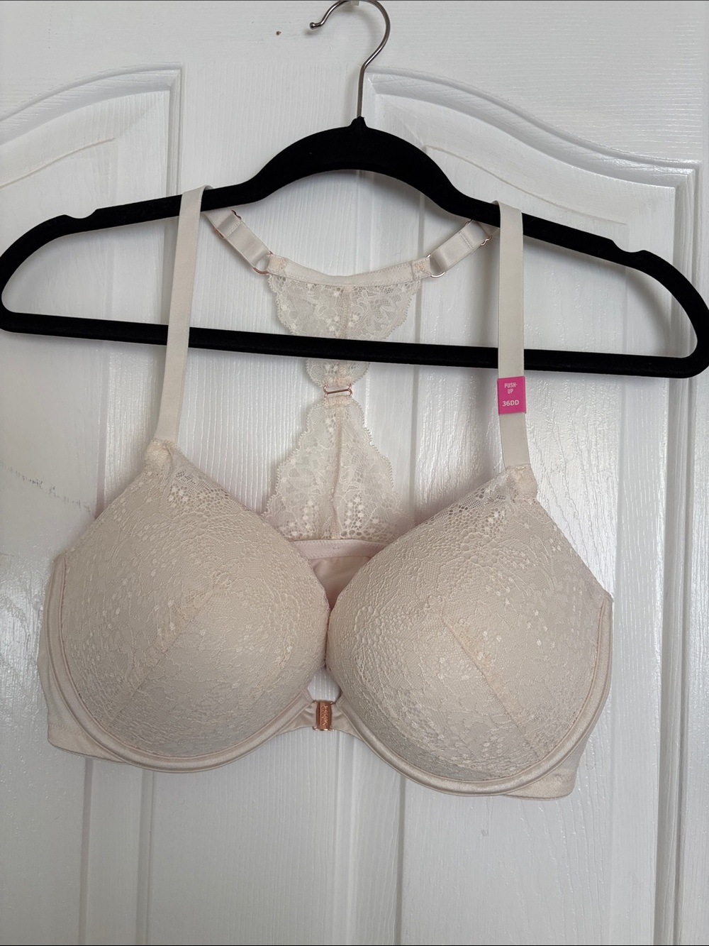 PINK Victoria's Secret Lace Racerback Bra in Light Beige